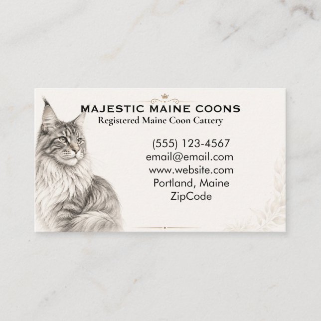 Carte de visite élégante pour élevage de Maine Coo (Devant)