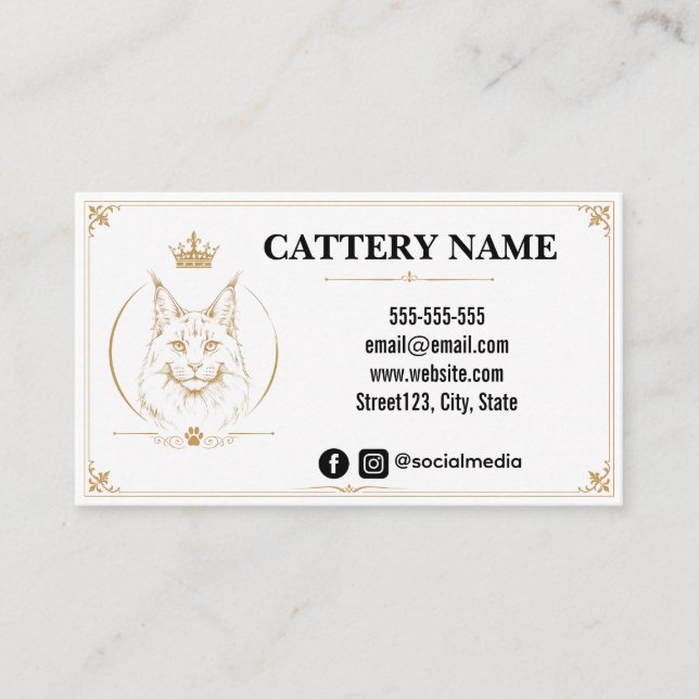 Carte de visite élégante pour élevage de Maine Coo (Devant)