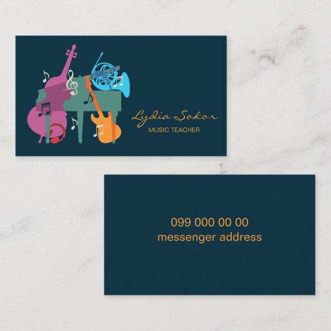 Carte de visite élégante pour professeur de musiqu (Devant / Derrière)