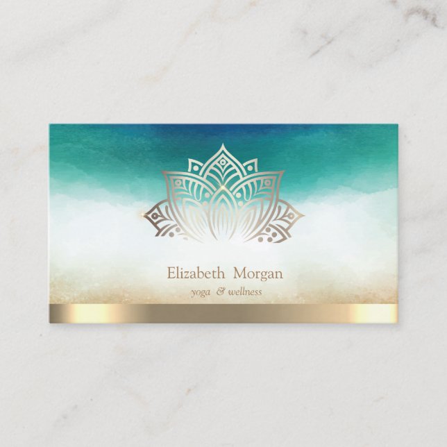 Carte De Visite Élégante rayure de lotus aquarelle (Devant)