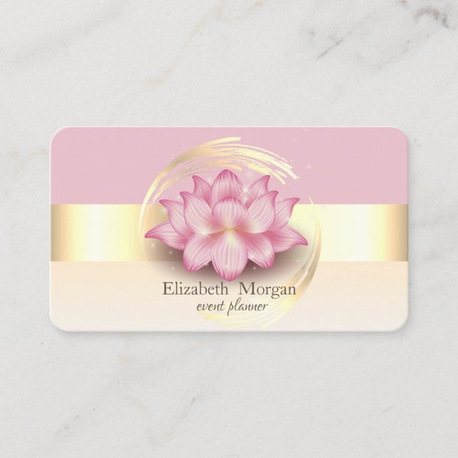 Carte De Visite Élégante rayure moderne lotus rose or (Devant)