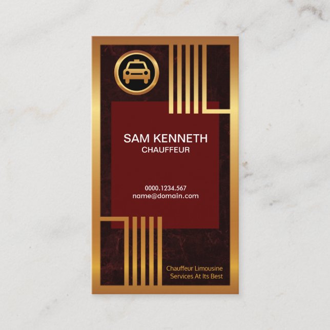 Carte De Visite Elégante Red Grunge Golden Borders Taxi Chauffeur (Devant)
