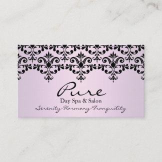 Carte de visite élégante rose clair et noir Damass