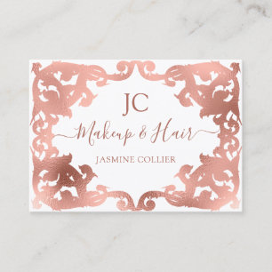 Carte De Visite Elégante Rose Gold Damask Cadre Styled