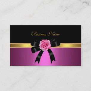 Carte de visite élégante rose rose noir or nœud