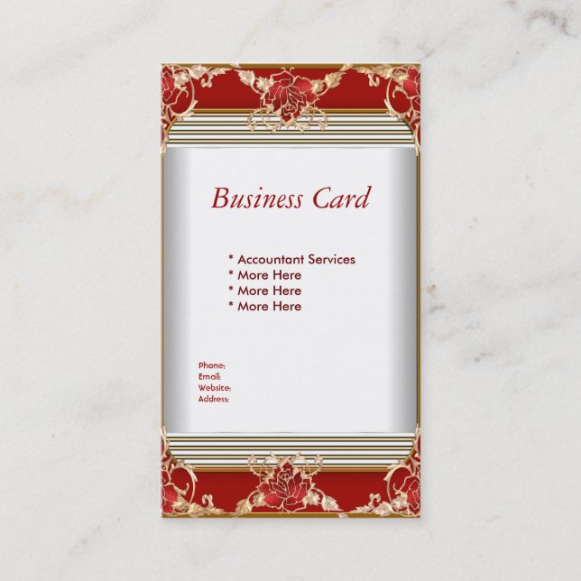 Carte de Visite Élégante Rouge Or Blanc Elite (Devant)