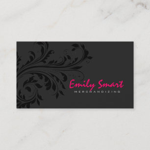 Carte De Visite Élégante spirale florale monochromatique noire