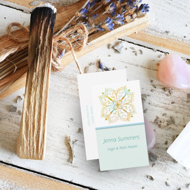 Carte De Visite Elégante Yoga Reiki Healer Gold Mandala Flower (Créateur téléchargé)