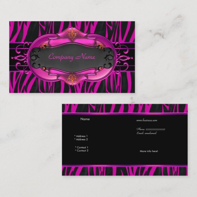 Carte De Visite Elégante Zebra Hot Pink Black Boutique Card 4 (Devant / Derrière)