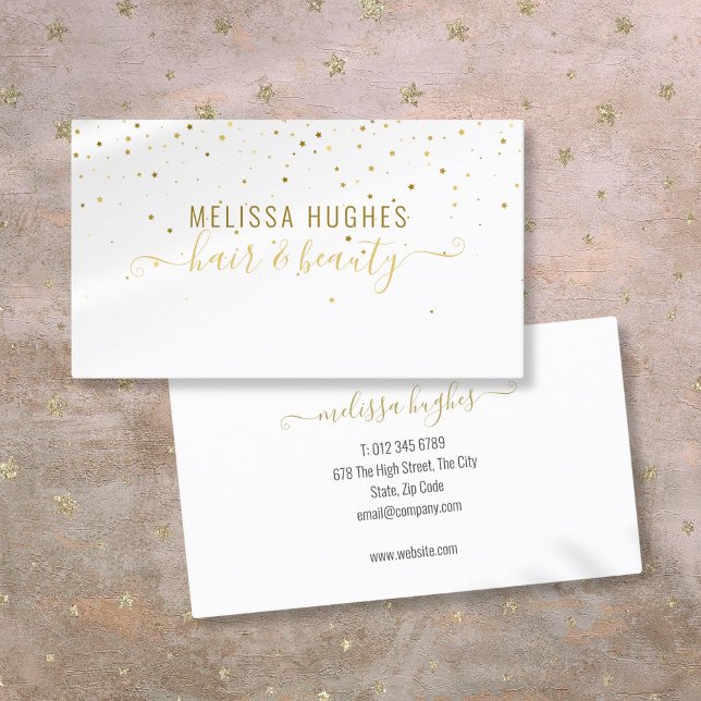 Carte De Visite Élégantes étoiles dorées modernes écriture stylisé (Elegant Modern Gold Stars Stylish Script Business Card)