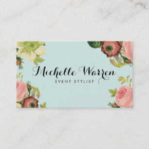 Carte De Visite Élégantes fleurs Vintages sur Robins Oeuf Bleu