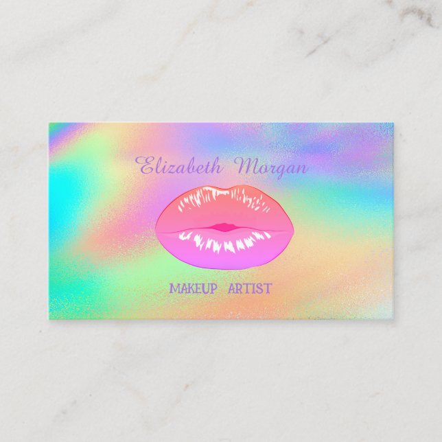 Carte De Visite Élégantes lèvres tendance Rainbow Holographic (Devant)