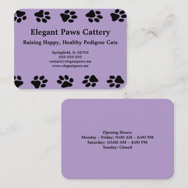 Carte de visite Élégantes Pattes Cattery avec empr (Devant / Derrière)