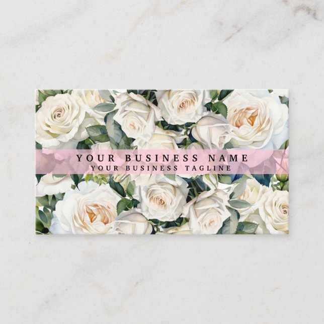 Carte De Visite Élégantes Roses Blanches Fleurs Floral  (Devant)