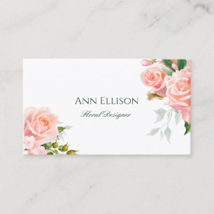 Carte De Visite Élégantes Roses Roses Aquarelle Fleuriste Florale