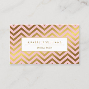 Carte De Visite Élégants Chevrons Pink et Faux Gold Foil