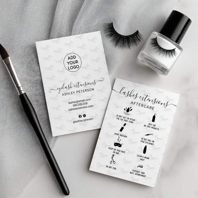 Carte De Visite Élégants cils après-soin blanc vertical (Elegant lashes aftercare white vertical business card)