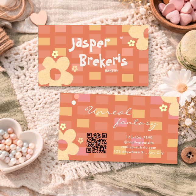 Carte De Visite Elegent Retro Chic Orange Daisy Cute  (Créateur téléchargé)