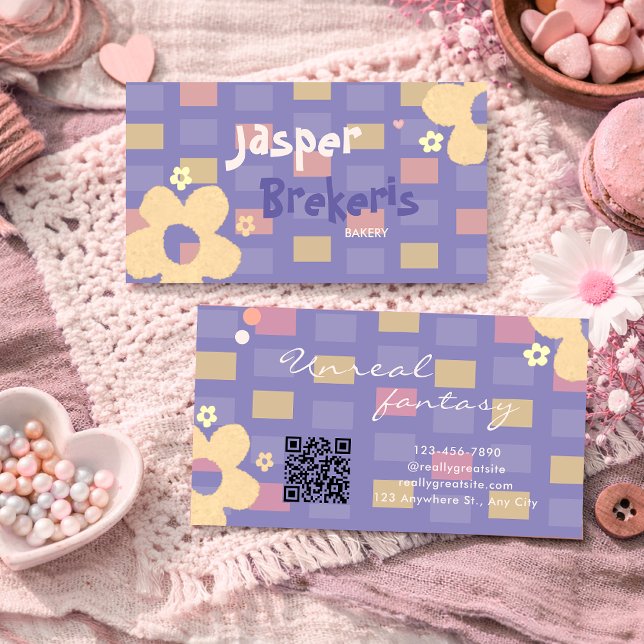 Carte De Visite Elegent Retro Chic Purple Daisy Cute  (Créateur téléchargé)