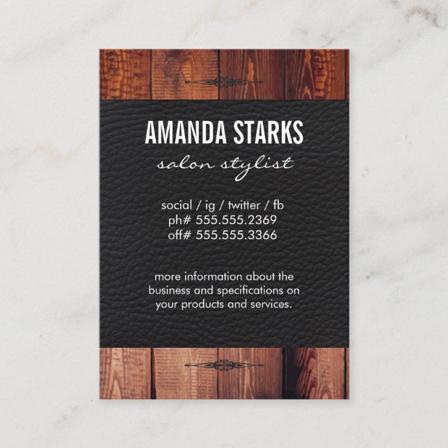 Carte De Visite Élément Orné Cuir de grain de bois (Devant)