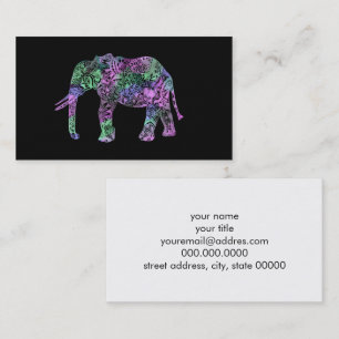 Carte De Visite éléphant au néon floral tribal coloré minimali