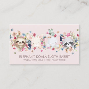 Carte De Visite ÉLÉPHANT KOALA PAResseux LAPIN BÉBÉ ANIMAL ROSE