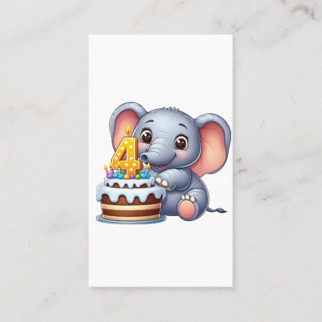 Carte De Visite Éléphant Mignon 4ème Anniversaire (Devant)