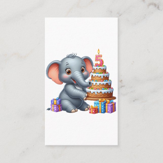 Carte De Visite Éléphant Mignon 5ème Anniversaire (Devant)