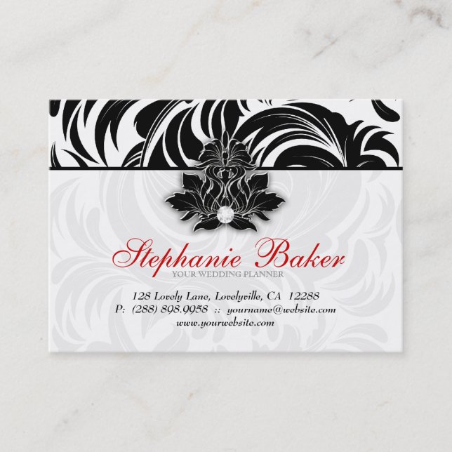 Carte De Visite Éléphant rouge blanc 2 de diamant de noir élégant (Devant)