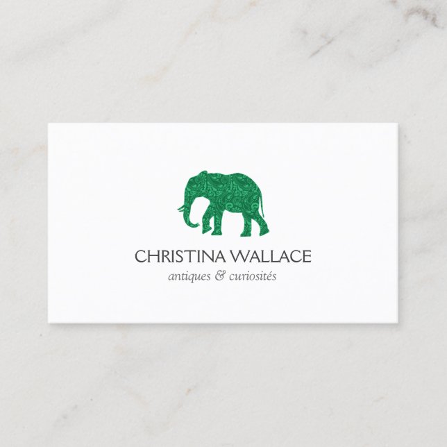 Carte De Visite Eléphant vintage à motif vert (Devant)