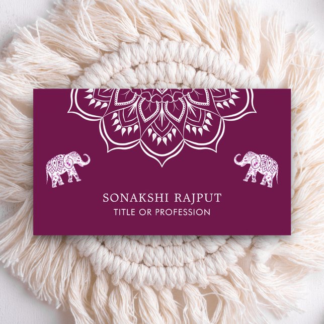 Carte De Visite Éléphants Mandala Pourpre Indiens (Créateur téléchargé)
