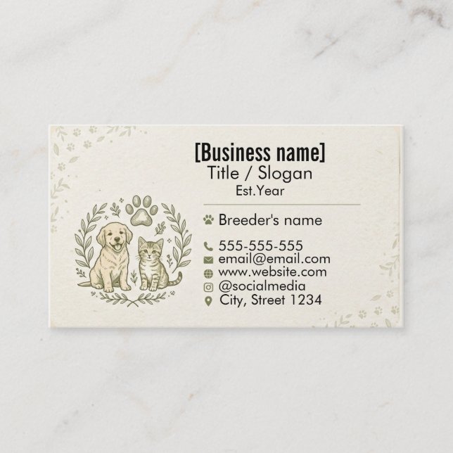 Carte De Visite Éleveur de Animaux de Compagnie Professionnel & So (Devant)