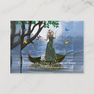 Carte De Visite Elf avec l'équitation blanche de chat sur des