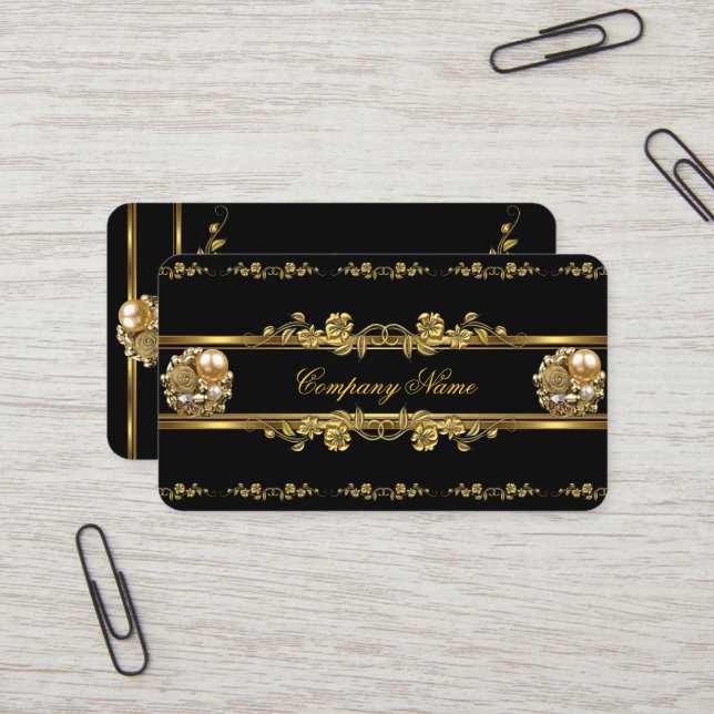 Carte De Visite Elite Business Gold Elegant fleuri Jewel (Devant/Arrière en situation)