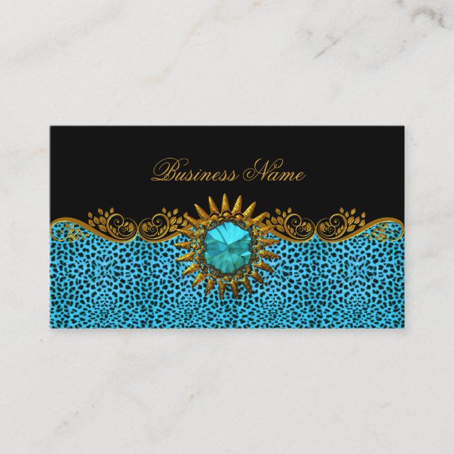 Carte De Visite Élite Élégante Classe Turquoise Noir Or Léopard (Devant)