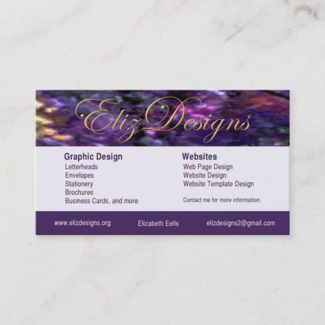 Carte de visite ElizDesigns (Devant)