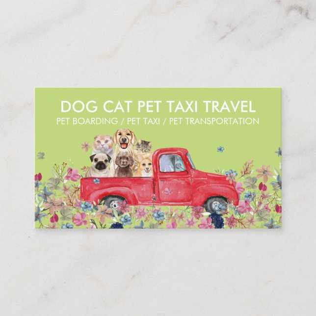 Carte De Visite Embarquement Fleurs de Camion Chiens verts Chats A (Devant)