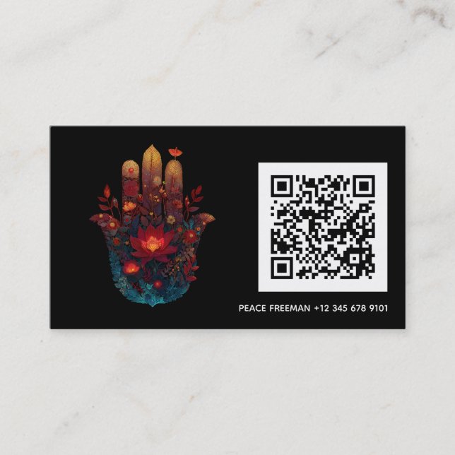 Carte De Visite Ember Lotus | Conception de la main Hamsa (Devant)