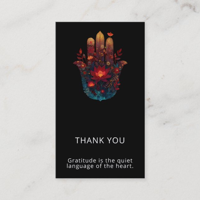 Carte De Visite Ember Lotus | Conception de la main Hamsa (Devant)