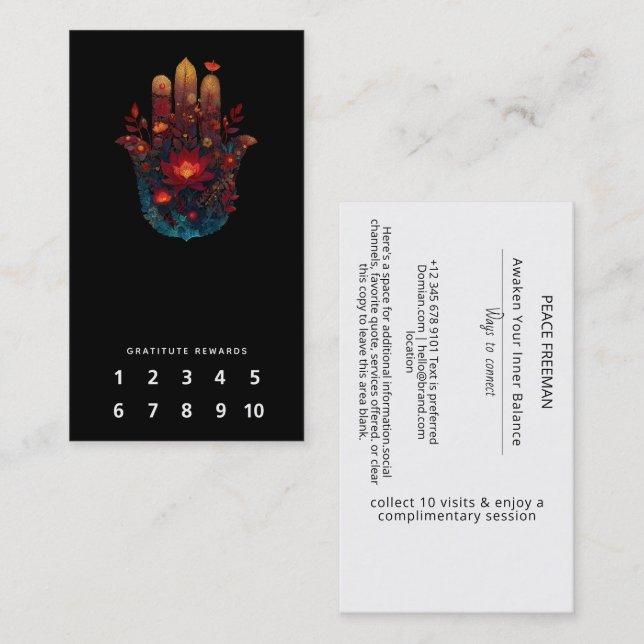 Carte De Visite Ember Lotus | Conception de la main Hamsa (Devant / Derrière)