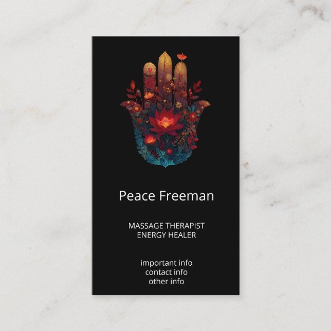 Carte De Visite Ember Lotus | Conception de la main Hamsa (Devant)