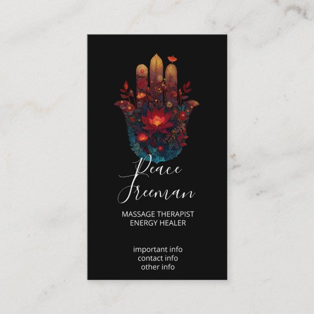 Carte De Visite Ember Lotus | Conception de la main Hamsa (Devant)