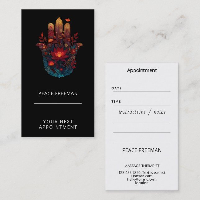 Carte De Visite Ember Lotus | Conception de la main Hamsa (Devant / Derrière)