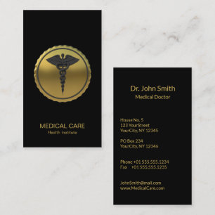 Carte De Visite Emblème médical Caducée 3D Or Professionnel