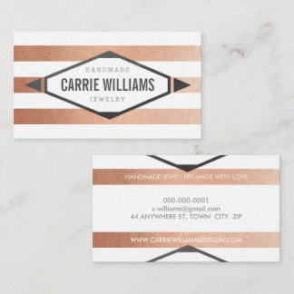 Carte De Visite EMBLÉME MINIMAL rayé simple rose tribal or
