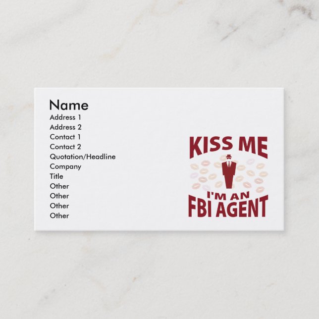 Carte De Visite Embrassez-moi que je suis un agent du FBI (Devant)