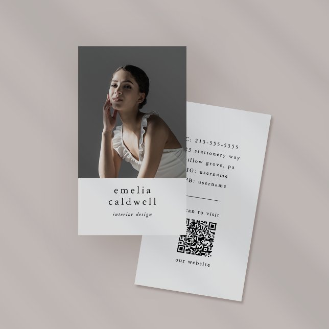 Carte De Visite EMELIA Blanc Noir Rustique Simple Moderne Boho Pho (EMELIA White Black Rustic Simple Modern Boho Photo Business Card)