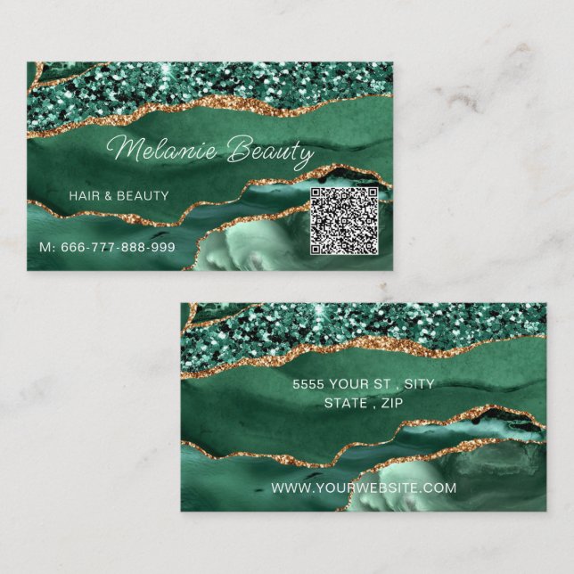 Carte de visite Emerald Gold vert avec code QR (Devant / Derrière)