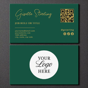 Carte De Visite Emerald Green Gold Logo QR Code Company