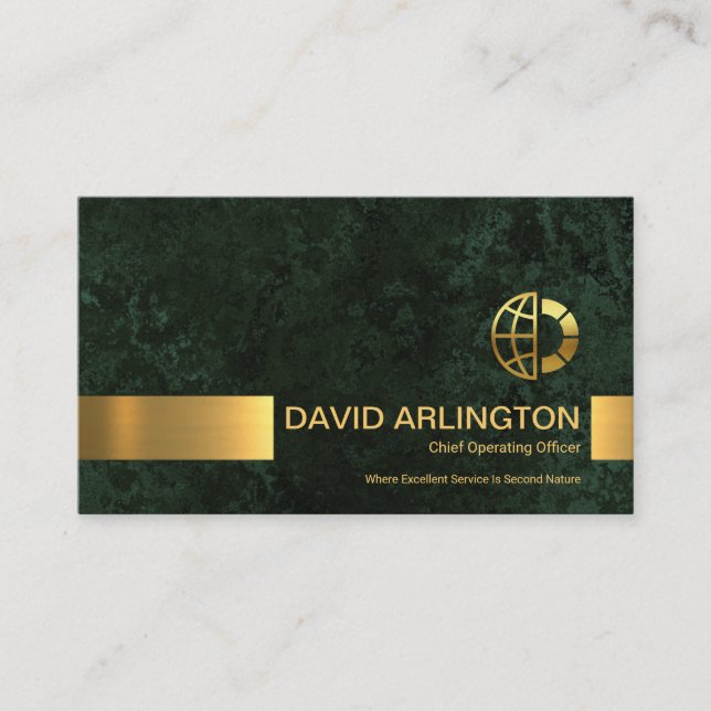 Carte De Visite Emerald Green Marble Grunge Gold Stripe Corporate (Devant)
